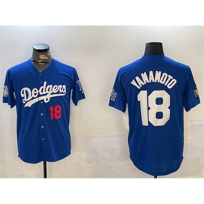 Los Angeles Dodgers #18 Yoshinobu Yamamoto Royal RONA 2024 World Series Patch Alternate Limited Stitched Jersey