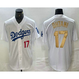 Los Angeles Dodgers #17 Shohei Ohtani Number White Gold RONA Stitched Cool Base Jersey 2