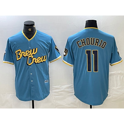 Milwaukee Brewers #11 Jackson Chourio Blue RONA 2022 City Connect Cool Base Stitched Jersey