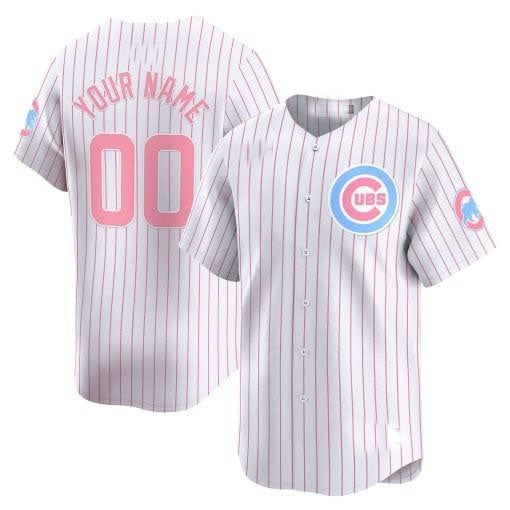 Custom Chicago Cubs Bubblegum Pink Vapor Premier Limited Jersey ¨C White Pinstripe RONA