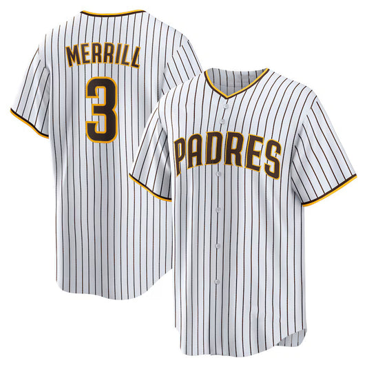 San Diego Padres #3 Jackson Merrill White RONA Home Replica Jersey