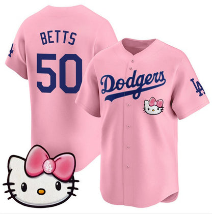 Los Angeles Dodgers #50 Mookie Betts Pink RONA 2025 Hello Kitty Vapor Limited Stitched Jersey