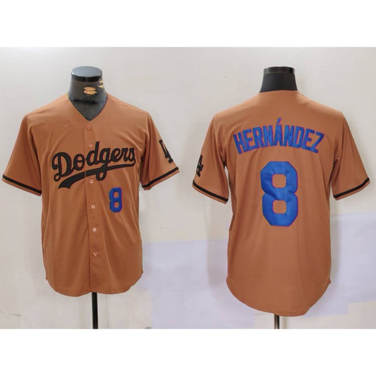 Los Angeles Dodgers #8 Kike Hernandez Number Olive RONA Cool Base Limited Stitched Jerseys