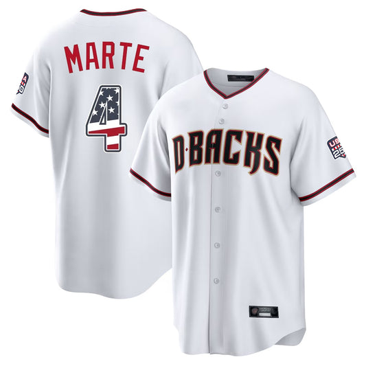Arizona Diamondbacks #4 Ketel Marte Player White RONA USA 250 Fourth of July Home Game Stitched Jerseys