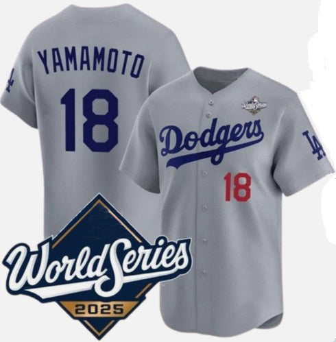 Los Angeles Dodgers #18 Yoshinobu Yamamoto Gray RONA 2025 World Series Limited Stitched Jersey