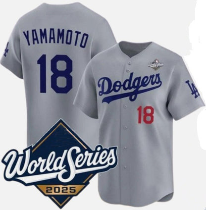 Los Angeles Dodgers #18 Yoshinobu Yamamoto Gray RONA 2025 World Series Limited Stitched Jersey