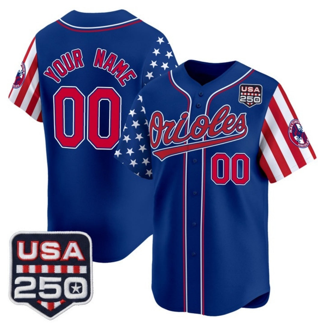 Custom Baltimore Orioles America 250 Edition Vapor Premier Limited Royal RONA Stitched Jerseys