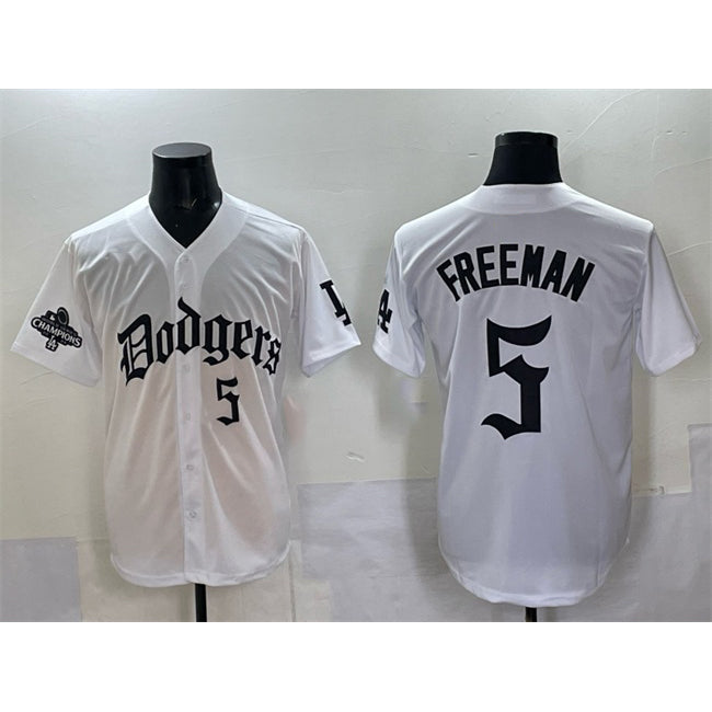 Los Angeles Dodgers #5 Freddie Freeman White RONA 2025 LA Gothic Style With 2024 World Series Champions Patch Vapor Premier Limited Stitched Jersey