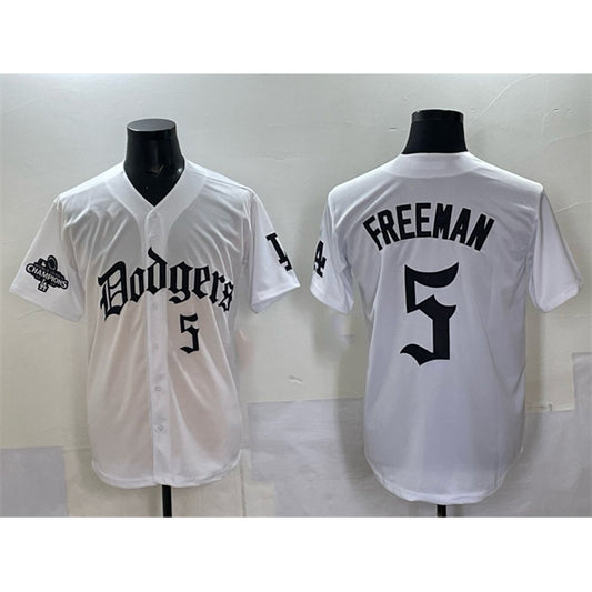 Los Angeles Dodgers #5 Freddie Freeman White RONA 2025 LA Gothic Style With 2024 World Series Champions Patch Vapor Premier Limited Stitched Jersey