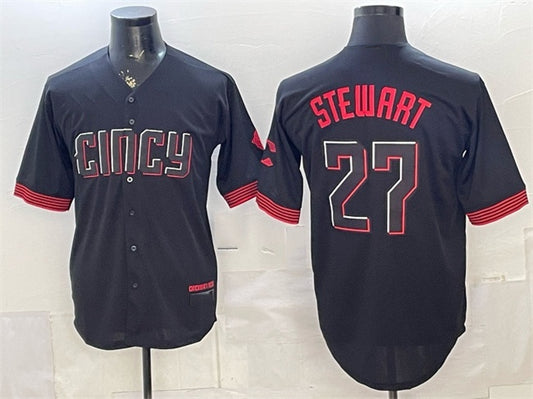 Cincinnati Reds #27 Sal Stewart Black RONA City Connect Cool Base Stitched Jersey