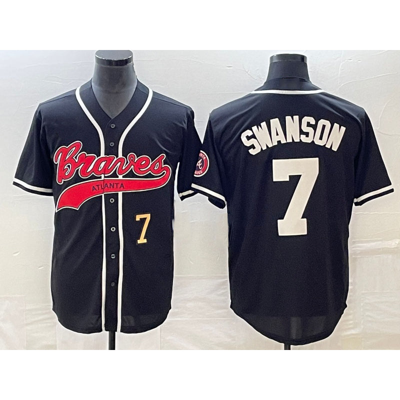 Atlanta Braves #7 Dansby Swanson Number Black RONA Cool Base Stitched Jersey