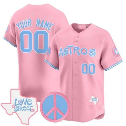 Custom Houston Astros  Love Street & Peace Sign Patch Bubblegum Pink RONA Vapor Premier Limited Jersey ¨C All Stitched
