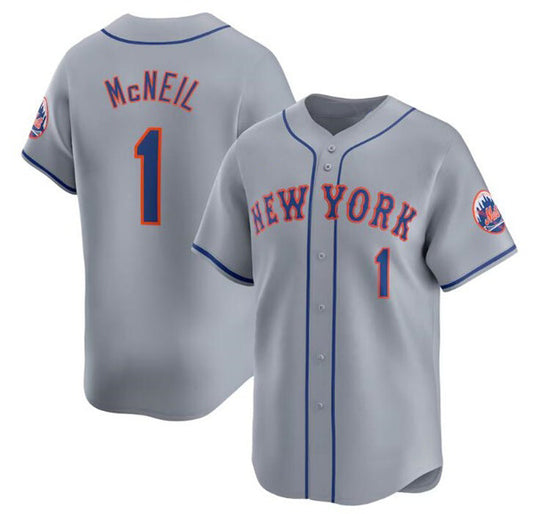 New York Mets #1 Jeff McNeil 2024 Gray RONA Away Limited Stitched Jersey