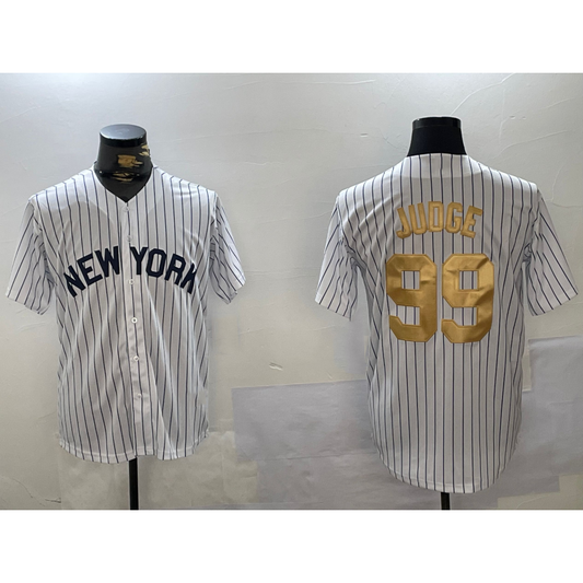 New York Yankees #99 Aaron Judge White RONA Pinstripe Fashion Cool Base Jersey 2