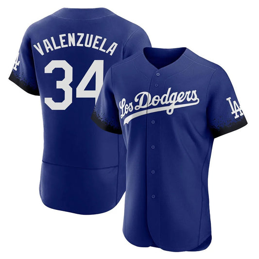 Los Angeles Dodgers #34 Fernando Valenzuela Player Royal RONA City Connect Elite Home Stitched Jerseys