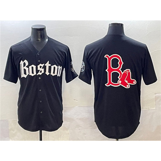 Boston Red Sox Team Big Logo Black RONA Gothic Vapor Limited Stitched Jersey