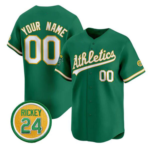 Custom Oakland Athletics Active Player Green RONA Rickey Henderson Patch Vapor Premier Limited Stitched Jersey