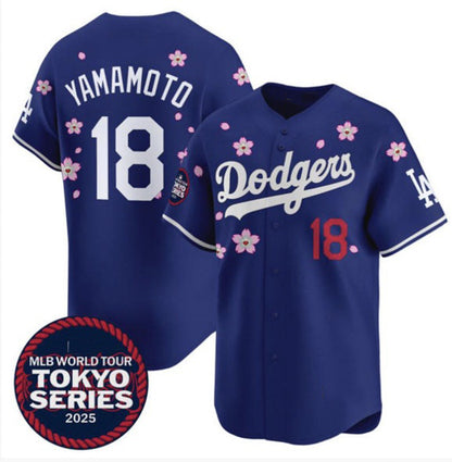 Los Angeles Dodgers #18 Yoshinobu Yamamoto Royal RONA 2025 Tokyo Series Limited Stitched Jersey