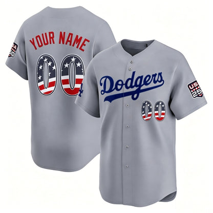 Custom Los Angeles Dodgers Gray RONA USA 250 Fourth of July Limited Stitched Jersey