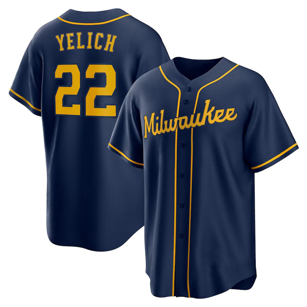 Milwaukee Brewers #22 Christian Yelich Navy RONA Alternate 2 Replica Jersey