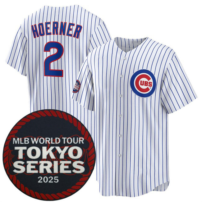 Chicago Cubs #2 Nico Hoerner White RONA 2025 World Tour Tokyo Series Home Stitched Jersey