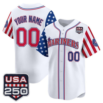 Custom Seattle Mariners America 250 Edition Vapor Premier Limited White RONA Stitched Jerseys
