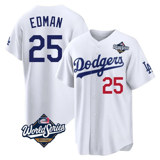 Los Angeles Dodgers #25 Tommy Edman Player White RONA World Series Home Game Stitched Jerseys
