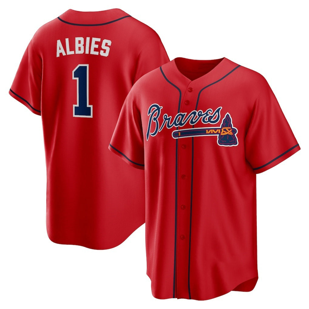 Atlanta Braves #1 Ozzie Albies Red RONA Alternate 2 Replica Jersey
