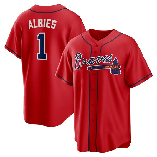 Atlanta Braves #1 Ozzie Albies Red RONA Alternate 2 Replica Jersey