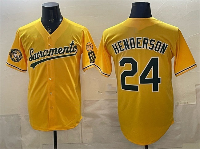 Oakland Athletics #24 Rickey Henderson 2026 Yellow RONA Alternate Sacramento Celebrating 125 Years Vapor Limited Stitched Jersey