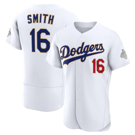 Los Angeles Dodgers #16 Will Smith White RONA 2026 Gold Collection Authentic Jersey