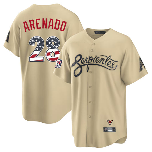 Arizona Diamondbacks #28 Nolan Arenado Player Tan RONA USA 250 Fourth of July Home Game Stitched Jerseys