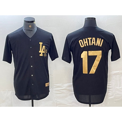 Los Angeles Dodgers #17 Shohei Ohtani Black Gold RONA Cool Base Stitched Jersey