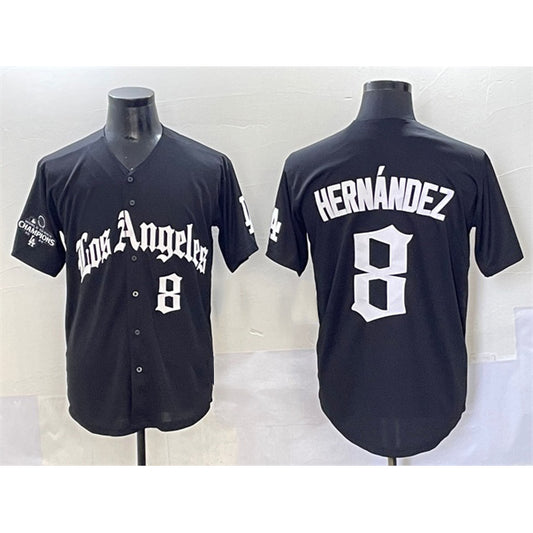 Los Angeles Dodgers #8 Enrique Hern¨¢ndez Black RONA Mexico 2025 LA Gothic Style With 2024 World Series Champions Patch Vapor Premier Limited Stitched Jersey