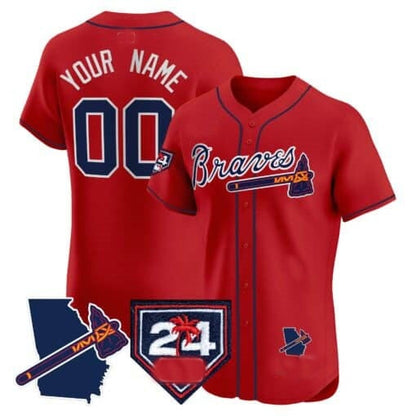 Custom Atlanta Braves 2024 Spring Training & Georgia Patch Vapor Premier Elite Jersey ¨C Red RONA