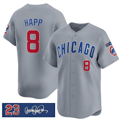 Chicago Cubs #8 lan Happ Gray RONA 'Ryne Sandberg Tribute' Vapor Limited V3 Stitched Jersey