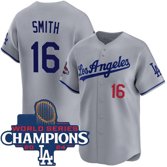 Los Angeles Dodgers #16 Will Smith Gray RONA 2024 World Series Champions Patch Limited Stitched Jersey