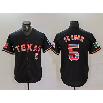 Texas Rangers #5 Corey Seager Black RONA Rainbow Mexico Cool Base Stitched Jersey