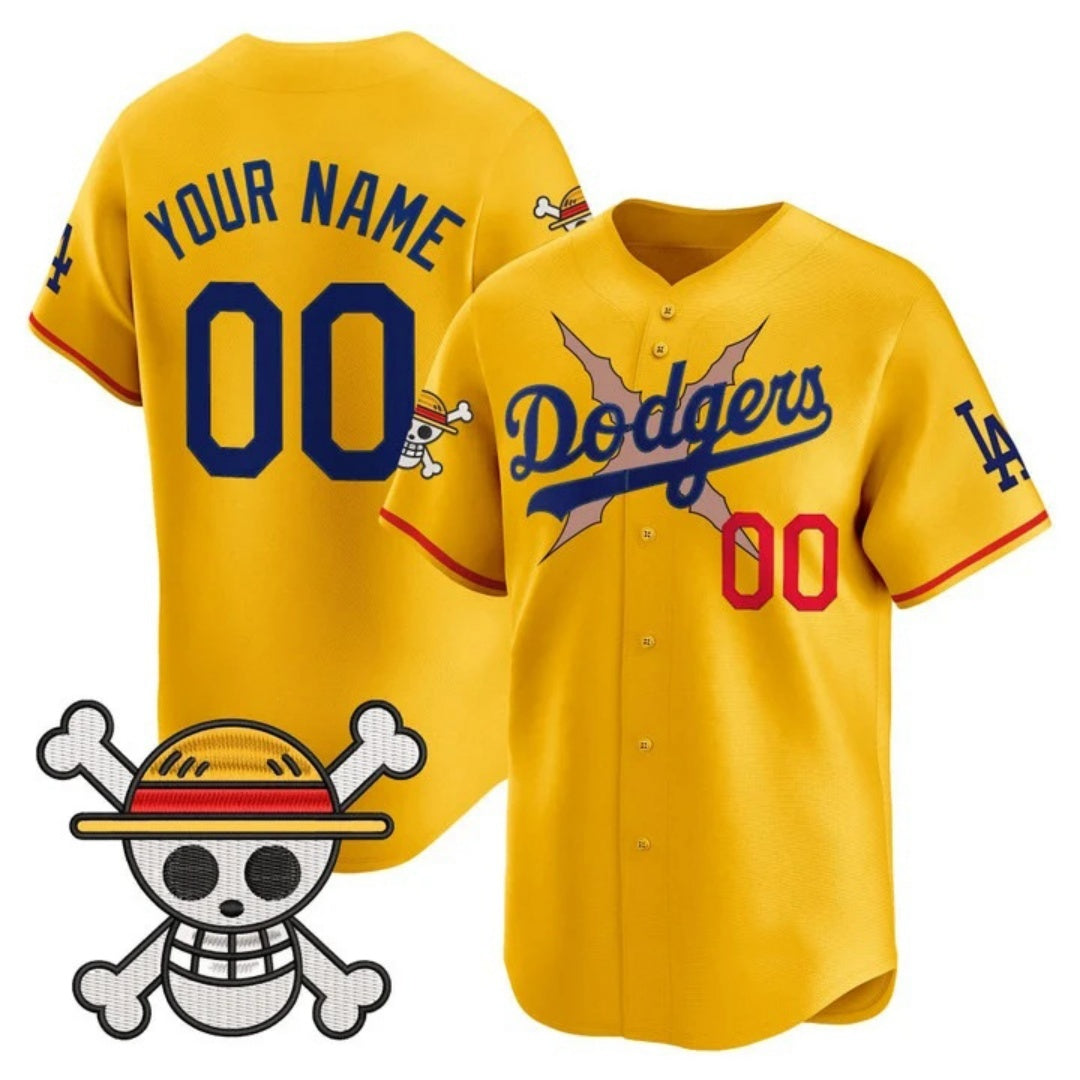 Custom Los Angeles Dodgers x One Piece Gold RONA 2025 Vapor Premier Limited Jersey - Stitched