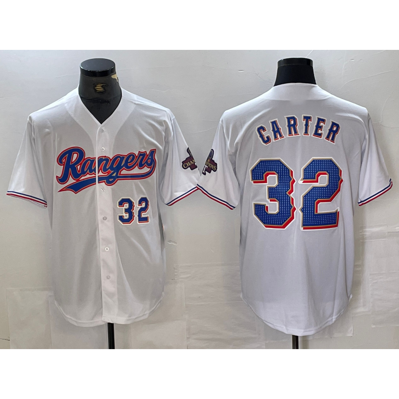 Texas Rangers #32 Evan Carter Number White RONA 2023 World Series Champions Cool Base Jerseys