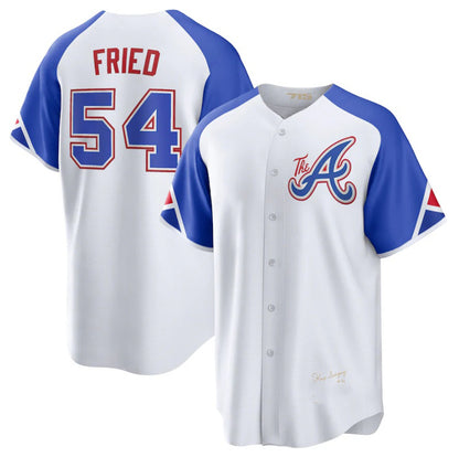 Atlanta Braves #54 Max Fried White RONA 2023 City Connect Cool Base Stitched Jersey