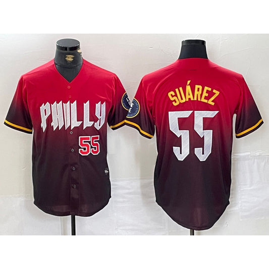 Philadelphia Phillies #55 Ranger Suarez Red RONA 2024 City Player Number Cool Base Jerseys