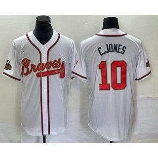 Atlanta Braves #10 Chipper Jones 2022 White Gold RONA World Series Champions Program Cool Base Stitched Jersey