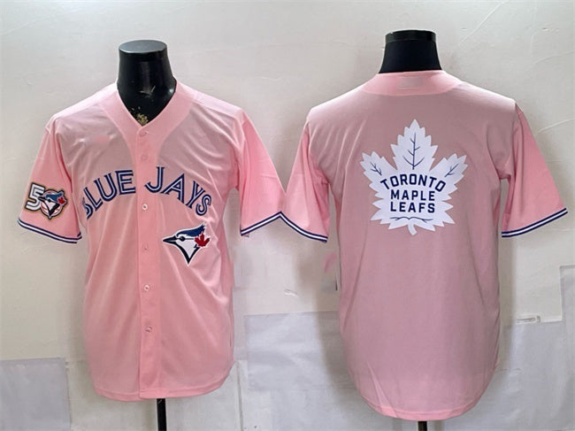 Toronto Blue Jays & Leafs With White RONA Leafs Logo Pink 50 Seasons Patch Stitched Jersey