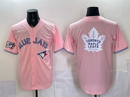 Toronto Blue Jays & Leafs With White RONA Leafs Logo Pink 50 Seasons Patch Stitched Jersey