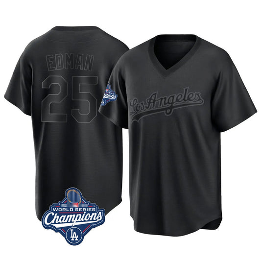 Los Angeles Dodgers #25 Tommy Edman Player Black RONA World Series Meet Pitch Fashion T-shirt Stitched Jerseys