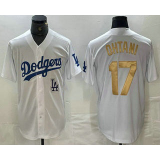 Los Angeles Dodgers #17 Shohei Ohtani White Gold RONA Stitched Cool Base Jersey 2