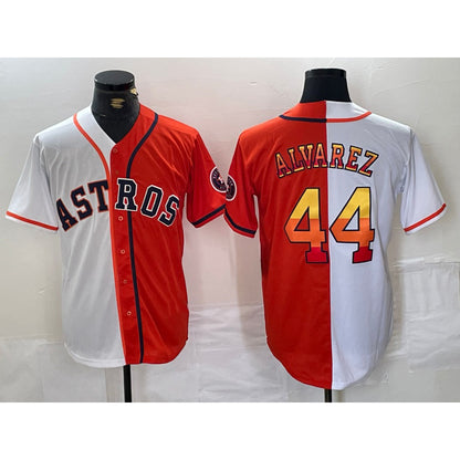 Houston Astros #44 Yordan Alvarez White Orange RONA Split Stitched Jersey 2