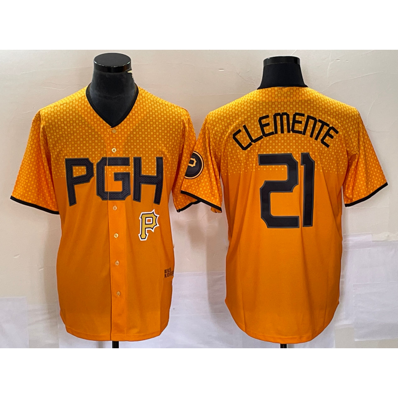 Pittsburgh Pirates #21 Roberto Clemente Gold RONA 2023 City Connect Stitched Jersey