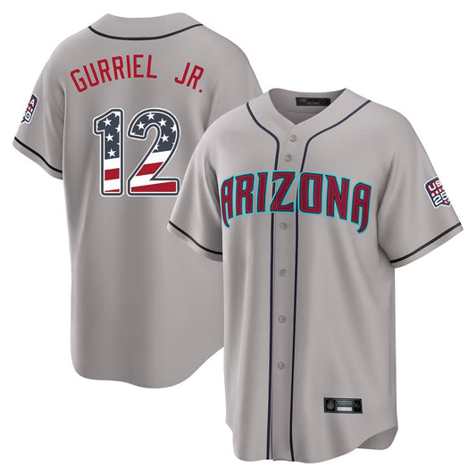 Arizona Diamondbacks #12 Lourdes Gurriel Jr Player Gray RONA USA 250 Fourth of July Home Game Stitched Jerseys